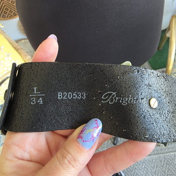 Vintage Y2K Brighton Large Boho Studded Black Leather Belt Western Silver Studs - Picture 11 of 13